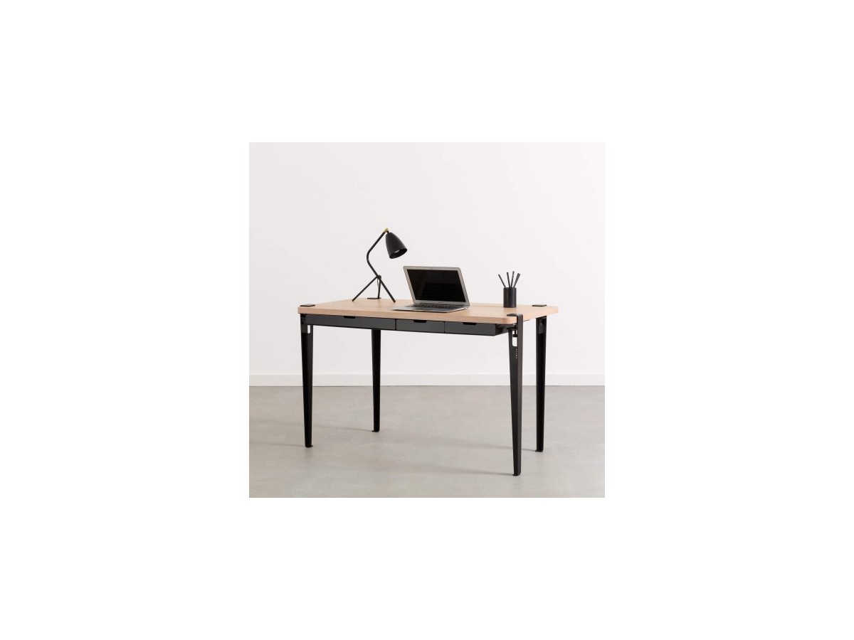 Bureau Monochrome / Pieds TipToe de couleurs Ht 75cm / Plateau Chêne L120 x l60 cm + 1 Tiroir Wave - TipToe