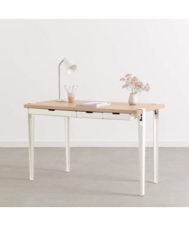 Bureau Monochrome / Pieds TipToe de couleurs Ht 75cm / Plateau Chêne L120 x l60 cm + 1 Tiroir Wave - TipToe