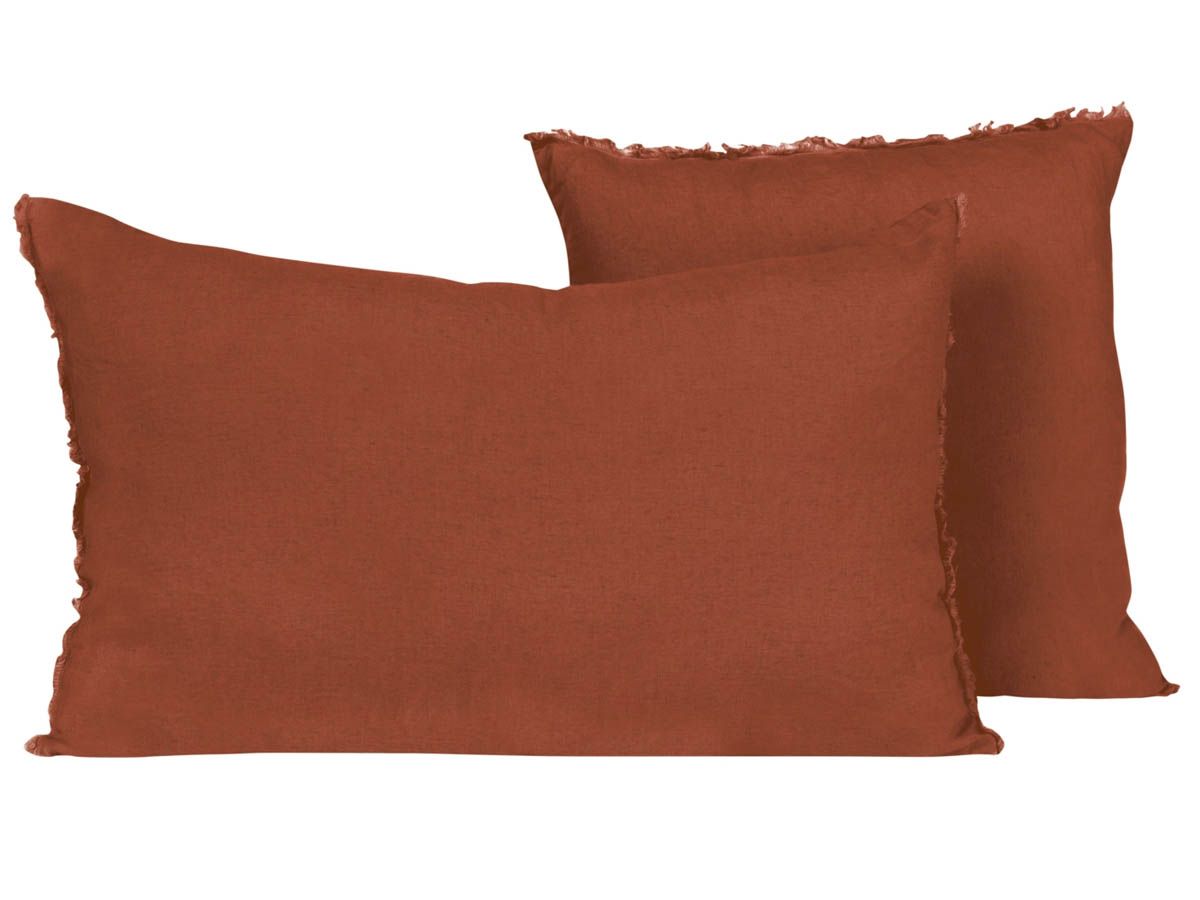 Coussin Viti lin lavé bord frangé - Haomy - Terre brûlée