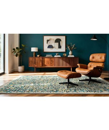 Tapis Cubik turquoise - Louis de Poortere